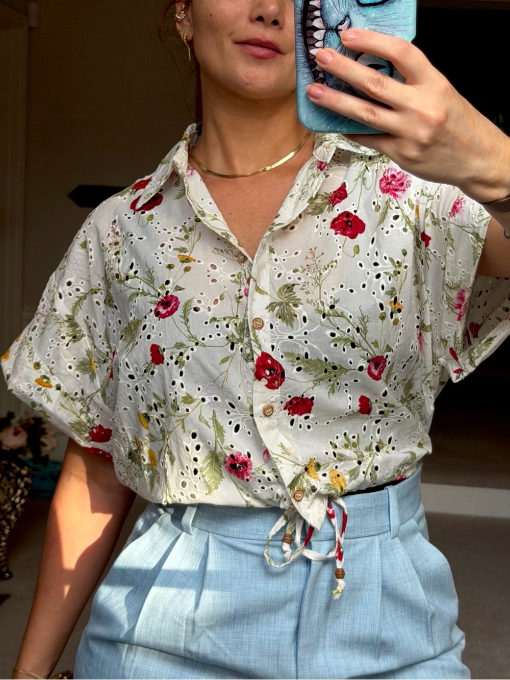 NWT Zara Floral Eyelet Embroidered Crop Shirt Blouse Size S